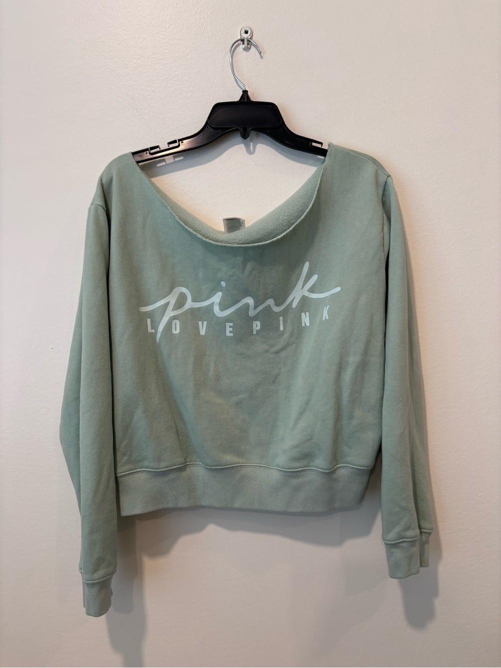 PINK Victoria's Secret Off-Shoulder Pullover Sweatshirt - Sage Green